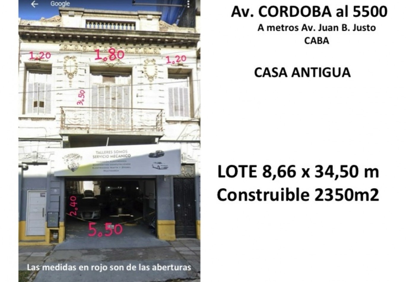 AV. CORDOBA 5500, VENTA CASA LOTE PROPIO